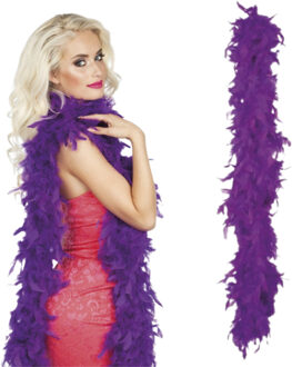 Boland Carnaval verkleed boa met veren - 2x - paars - 180 cm - 50 gram - Glitter and Glamour