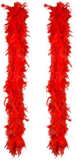 Boland Carnaval verkleed boa met veren - 2x - rood - 180 cm - 50 gram - Glitter and Glamour