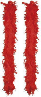 Boland Carnaval verkleed boa met veren - 2x - rood - 180 cm - 80 gram - Glitter and Glamour