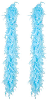 Boland Carnaval verkleed boa met veren - 2x - turquoise blauw - 180 cm - 50 gram - Glitter and Glamour