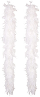 Boland Carnaval verkleed boa met veren - 2x - wit - 180 cm - 50 gram - Glitter and Glamour