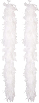 Boland Carnaval verkleed boa met veren - 2x - wit - 180 cm - 80 gram - Glitter and Glamour