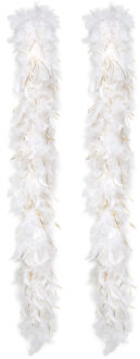 Boland Carnaval verkleed boa met veren - 2x - wit/goud - 180 cm - 50 gram - Glitter and Glamour