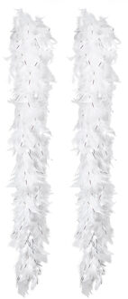 Boland Carnaval verkleed boa met veren - 2x - wit/zilver - 180 cm - 50 gram - Glitter and Glamour