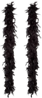 Boland Carnaval verkleed boa met veren - 2x - zwart - 180 cm - 50 gram - Glitter and Glamour