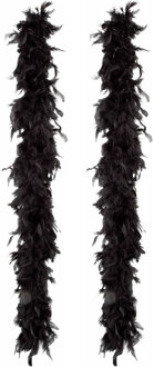 Boland Carnaval verkleed boa met veren - 2x - zwart - 180 cm - 80 gram - Glitter and Glamour