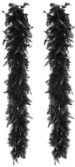 Boland Carnaval verkleed boa met veren - 2x - zwart/zilver - 180 cm - 50 gram - Glitter and Glamour