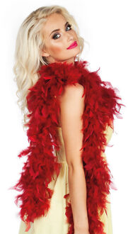 Boland Carnaval verkleed boa met veren - bordeaux rood - 180 cm - 50 gram - Glitter and Glamour