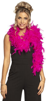 Boland Carnaval verkleed boa met veren - fuchsia roze - 180 cm - 80 gram - Glitter and Glamour