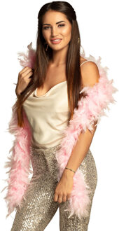 Boland Carnaval verkleed boa met veren - lichtroze - 180 cm - 50 gram - Glitter and Glamour