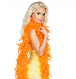 Boland Carnaval verkleed boa met veren - oranje - 180 cm - 50 gram - Glitter and Glamour