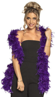 Boland Carnaval verkleed boa met veren - paars - 180 cm - 80 gram - Glitter and Glamour