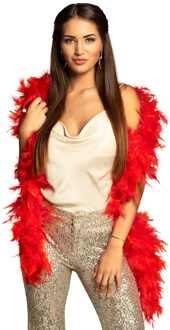 Boland Carnaval verkleed boa met veren - rood - 180 cm - 50 gram - Glitter and Glamour
