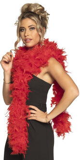 Boland Carnaval verkleed boa met veren - rood - 180 cm - 80 gram - Glitter and Glamour