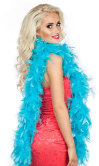 Boland Carnaval verkleed boa met veren - turquoise blauw - 180 cm - 50 gram - Glitter and Glamour