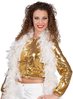 Boland Carnaval verkleed boa met veren - wit/goud - 180 cm - 50 gram - Glitter and Glamour Ivoorwit