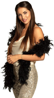 Boland Carnaval verkleed boa met veren - zwart - 180 cm - 50 gram - Glitter and Glamour