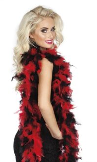 Boland Carnaval verkleed boa met veren - zwart/rood - 180 cm - 50 gram - Glitter and Glamour