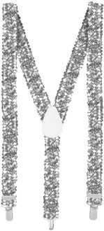 Boland Carnaval verkleed bretels - glitters zilver - volwassenen/heren/dames