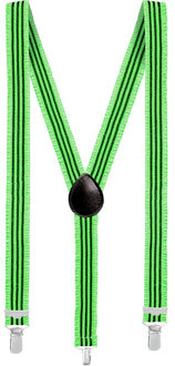 Boland Carnaval verkleed bretels met ruches - neon groen/zwart gestreept - volwassenen/heren/dames