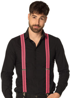 Boland Carnaval verkleed bretels met ruches - neon roze/zwart gestreept - volwassenen/heren/dames