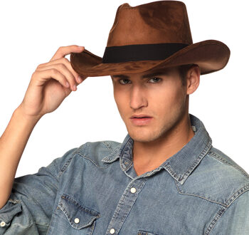 Boland Carnaval verkleed Cowboy hoed Adventure - bruin - voor volwassenen - Western/Explorer thema