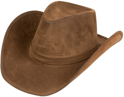 Boland Carnaval verkleed Cowboy hoed Nebraska - bruin - voor volwassenen - Western/explorer thema - 60 cm