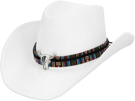 Boland Carnaval verkleed cowboy hoed Rodeo - wit - volwassenen - polyester - Luxe uitvoering