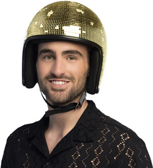 Boland Carnaval verkleed Disco helm - spiegelbal - glitters - goud - foam - heren/dames