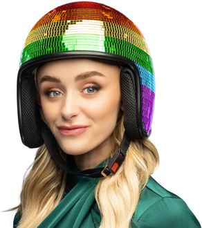 Boland Carnaval verkleed Disco helm - spiegelbal - glitters - regenboog - foam - heren/dames