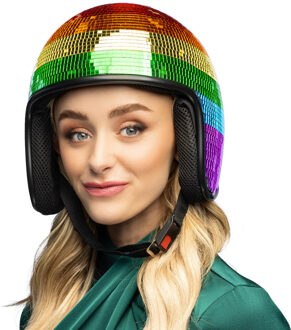 Boland Carnaval verkleed Disco helm - spiegelbal - glitters - regenboog - foam - heren/dames