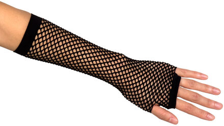 Boland Carnaval verkleed handschoenen - visnet stof - zwart - vingerloos - dames - elastiek