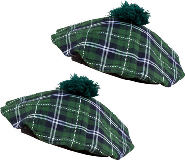 Boland Carnaval verkleed hoed/baret in Schotse ruit - 2x - groen - polyester - heren - Schotland