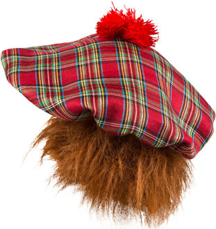 Boland Carnaval verkleed hoed/baret in Schotse ruit - rood - polyester - heren - Schotland - met rood/bruin