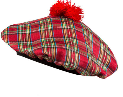 Boland Carnaval verkleed hoed/baret in Schotse ruit - rood - polyester - heren - Schotland