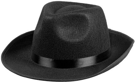 Boland Carnaval verkleed hoed Maffia/gangster - zwart - polyester - kinderen - Al Capone hoed