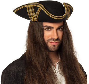 Boland Carnaval verkleed hoed voor een Piraat - zwart/goud - polyester - heren/dames