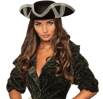 Boland Carnaval verkleed hoed voor een Piraat - zwart/zilver - polyester - heren/dames