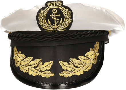 Boland Carnaval verkleed Kapiteinspet - wit/goud - voor volwassenen - Maritiem thema