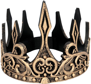 Boland Carnaval verkleed konings kroon - oud goud kleur - plastic - heren - middeleeuwen - steige kwaliteit