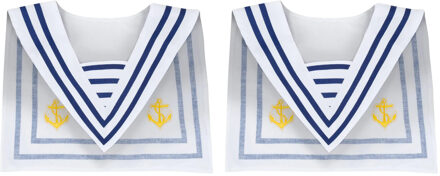 Boland Carnaval verkleed kraag matroos/zeeman - 2x - voor volwassenen - wit/blauw - maritiem thema