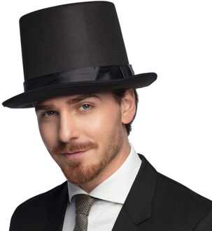 Boland Carnaval verkleed luxe hoge hoed - zwart - voor heren - elastiek rand - zware kwaliteit