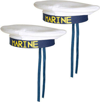 Boland Carnaval verkleed Matroos/Matrozen hoedje - 2x - wit/blauw - voor volwassenen - Maritiem thema