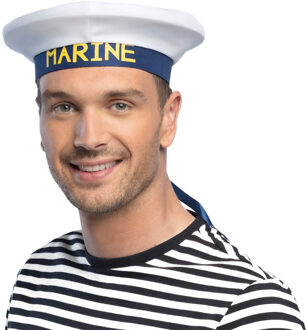 Boland Carnaval verkleed Matroos/Matrozen hoedje - wit/blauw - voor volwassenen - Maritiem thema