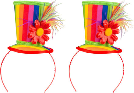 Boland Carnaval verkleed mini hoedje voor diverse thema's - 2x - multi colour - ornamenten - diadeem - dame