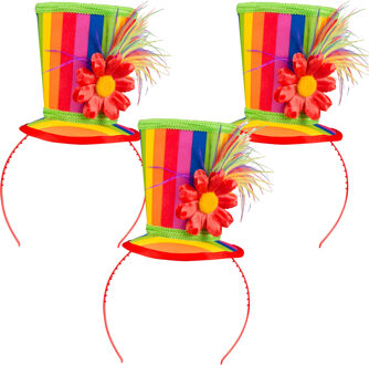 Boland Carnaval verkleed mini hoedje voor diverse thema's - 3x - multi colour - ornamenten - diadeem - dame