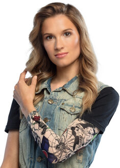 Boland Carnaval verkleed mouwen - Tattoo sleeves west coast tribal - getatoeerde armen - volwassenen Zwart