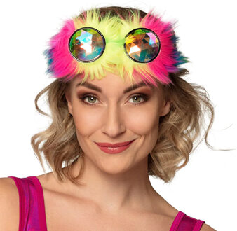 Boland Carnaval/verkleed party bril Fluffy - foute party/rave thema - neon - volwassenen Multi