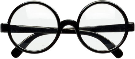 Boland Carnaval/verkleed party bril Tovenaar Harry - zwart - volwassenen - ronde glazen - Nerd brillen