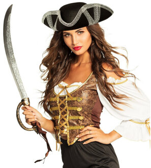 Boland Carnaval verkleed Piraten hoed - zwart - met piratenzwaard - Piraten accessiores - dames/heren